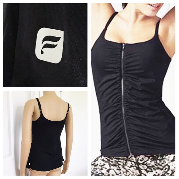 Fabletics Tops - MWT FABLETICS ruched zip up black tank XS
